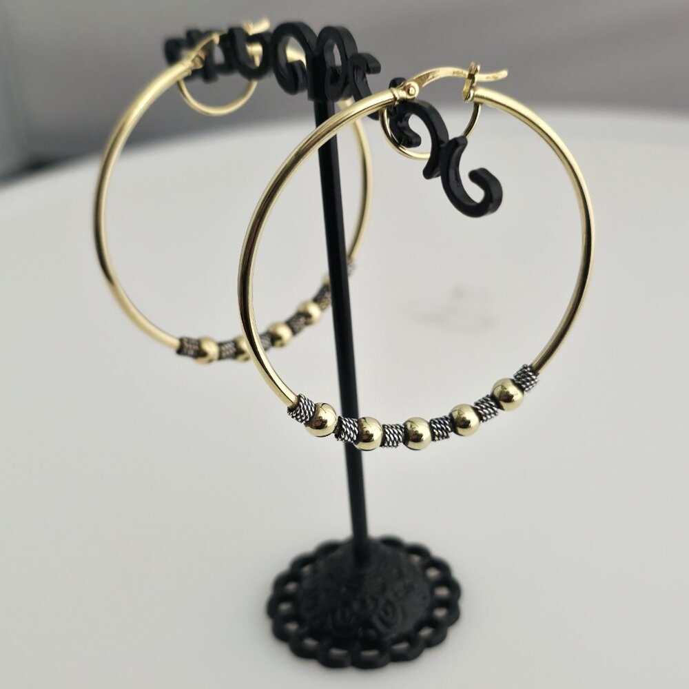 Sterling Silver 925 Beaded 50mm Hoop Earrings